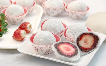 Mochi kacang merah kelapa stroberi