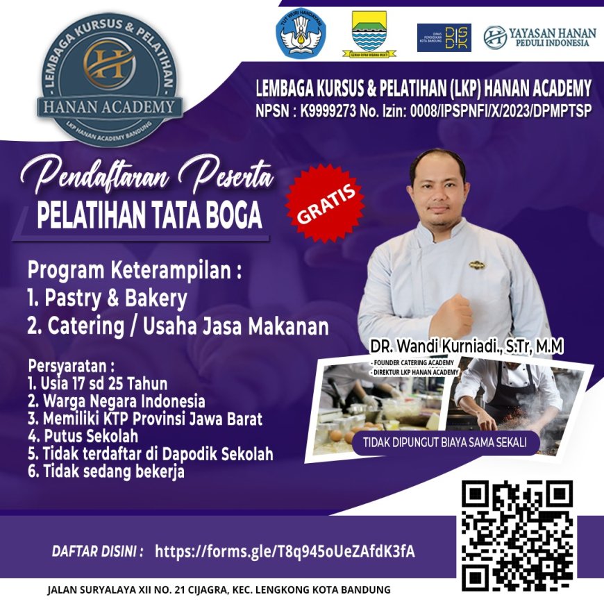 GRATIS! Pelatihan Tata Boga Bandung 2024